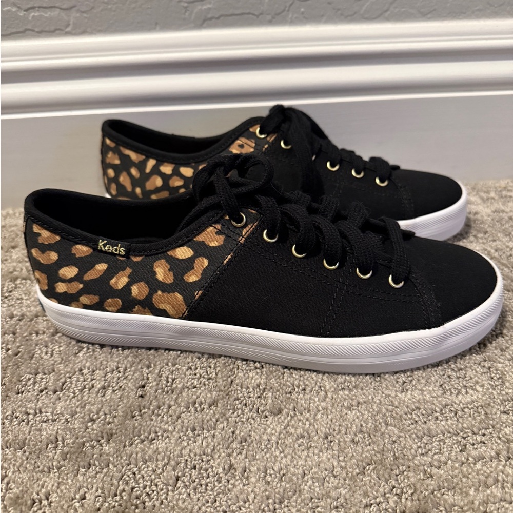 Keds Women's Black and Leopard Print Sneakers